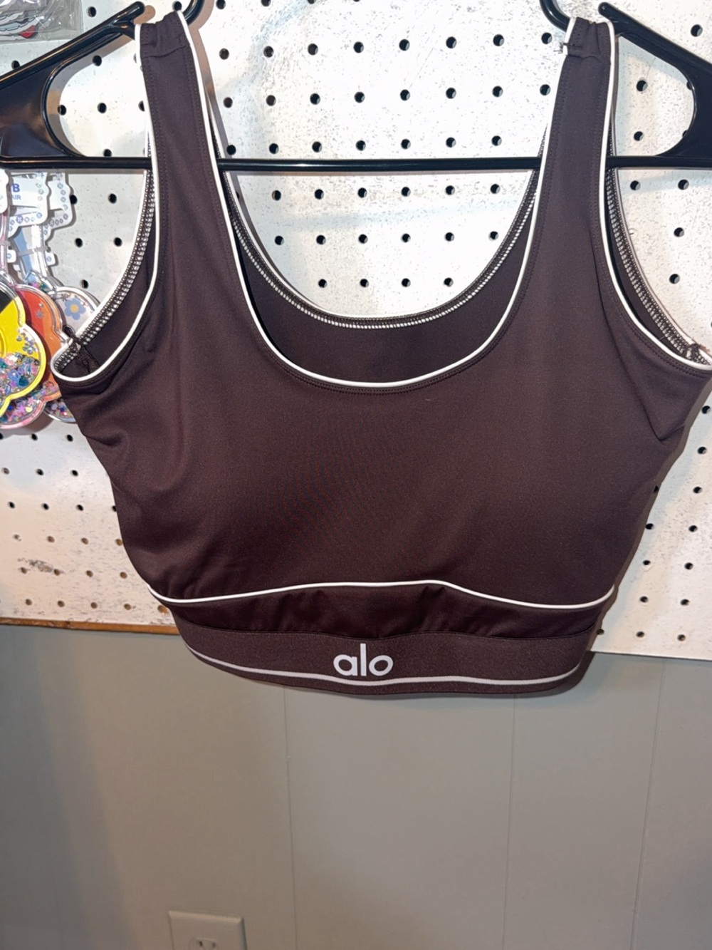 ALO Yoga Black Swim Bikini Top with White Piping